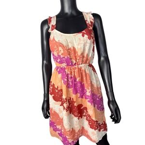 Elle Floral Dress Sleeveless Orange Pink Red Party Casual Sun Dress xs